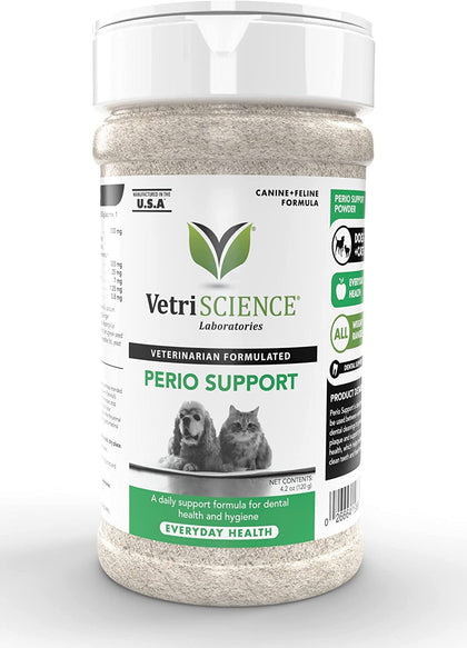 VETRISCIENCE Perio Support Teeth Cleaning Dental Powder for Dogs and Cats, Up to 192 Servings - Clinically Proven to Reduce Plaque and Tartar