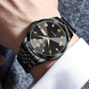 OLEVS Watch for Men Diamond Business Dress Analog Quartz Stainless Steel Waterproof Luminous Date Two Tone Luxury Casual Wrist Watch Black