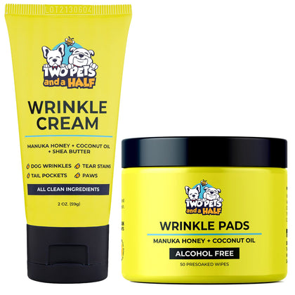 Wrinkle Cream Paste For Bulldogs(2oz)+Wrinkle Wipes For Bulldogs(50Wipes)-Say Bye To Rash On French & English Bulldog,Pug. Frenchie Dog Accessories Anti Itch Treatment for Wrinkles,Paw,Tail Pockets.
