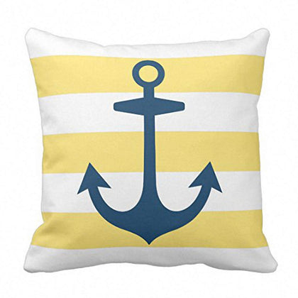 Emvency Throw Pillow Cover House Navy Blue Anchor with Yellow Nautical Modern Decorative Pillow Case Home Decor Square 18 x 18 Inch Pillowcase