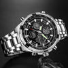 GOLDEN HOUR Luxury Stainless Steel Analog Digital Watches for Men Male Outdoor Sport Waterproof Big Heavy Wristwatch (Silver Black)