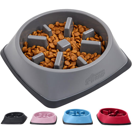 Gorilla Grip 100% BPA Free Slow Feeder Cat and Dog Bowl, Slows Down Pets Eating, Prevents Overeating, Puppy Training, Large, Small Breeds, Fun Puzzle Design, Wet Dry Food, Cats, Dogs 2 Cups, Gray