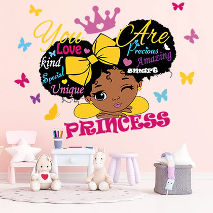 Black Girl Wall Decals for Girls Bedroom Religious Butterfly Wall Art Sticker Inspirational Quotes You are Beautiful Nursery Wall Sticker for Kid Room Bedroom Playroom Living Room Home Decor.