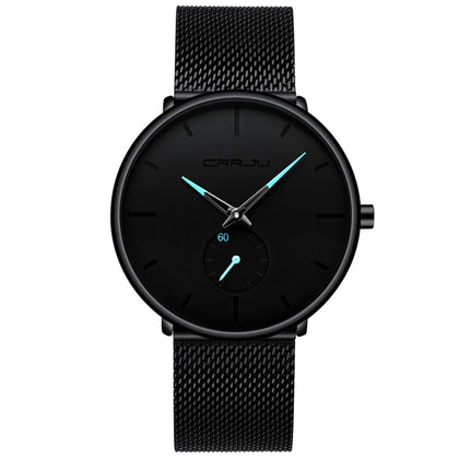Mens Watches Ultra-thin Minimalist Waterproof-Fashion Wrist Watch for Men Unisex Dress with Stainless Steel Mesh Band-Blue Hands