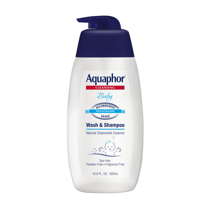 Aquaphor Baby Wash and Shampoo - Mild, Tear-free 2-in-1 Solution for Babys Sensitive Skin - 16.9 fl. oz. Pump