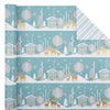 WRAPAHOLIC Reversible Christmas Wrapping Paper - Mini Roll - 17 Inch X 33 Feet - Blue and White Reindeer Family Holiday Landscape and Stripe Design for Holiday, Party, Celebration