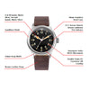 PRAESIDUS A-11 Service Watch Men's 38 mm Military Automatic Watch in Black Dial and Leather Strap