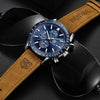 BENYAR Mens Watches Quartz Chronograph Business Luxury Brand Waterproof Wristwatches Fashion Brown Leather Watches for Men (Silver Blue)