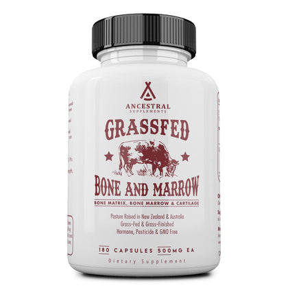 Ancestral Supplements Grass Fed Beef Bone and Marrow Supplement, 3000mg, Skin, Oral Health, and Joint Support Supplement, Promotes Whole-Body Wellness, Non GMO Whole Bone Extract, 180 Capsules