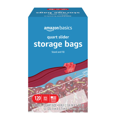 Amazon Basics Slider Quart Food Storage Bags, 120 Count (Previously Solimo)