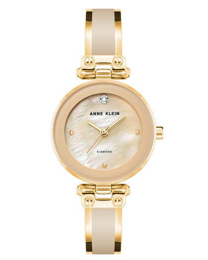 Anne Klein Women's AK/1980TMGB Diamond-Accented Dial Tan and Gold-Tone Bangle Watch