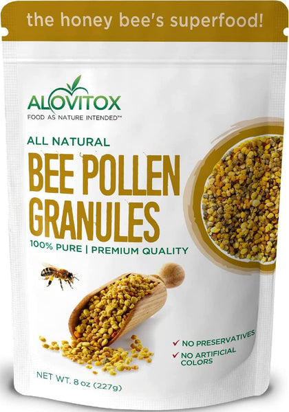 Alovitox Bee Pollen Granules 8 Oz | 100% Pure, Organic Bee Pollen for Bearded Dragons | Superfood Packed Bee Pollen Organic with Antioxidant, Protein, Vitamin & More | Nutritional Yeast & Gluten Free