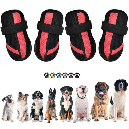 PETQYS Dog Shoes,Mesh Breathable Dog Boots for Walking Running Hiking,Soft Non-Slip Rugged Rubber Sole Dog Booties with Adjustable Straps 4Pcs,Black-Size6