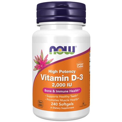 NOW Supplements, Vitamin D-3 2,000 IU, High Potency, Structural Support*, 240 Softgels