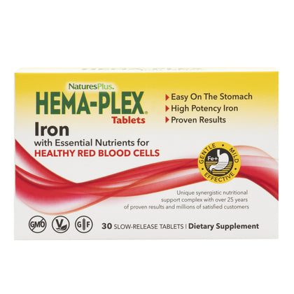 NaturesPlus Hema-Plex Iron - 30 Slow-Release Tablets - 85 mg Chelated Iron - Healthy Red Blood Cells - with Vitamin C & Bioflavonoids - Non GMO, Vegan & Gluten Free - 30 Servings