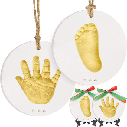 Baby Hand and Footprint Kit - Personalized Baby Foot Printing Kit for Newborn - Baby Footprint Kit for Toddlers - Baby Keepsake Handprint Kit - Baby Handprint Ornament Maker (Gold Paint)
