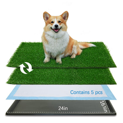 Oiyeefo Dog Grass pad with Tray,24x 16.5 Indoor Potty with 2 Packs Replacement Artificial Fake Grass-5 Packs Disposable Pads for Puppy Training, Apartment Use