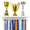 EVERMORE Medal Hanger Display Shelf with Hooks - Wooden Holder for Wall Mount Ribbon/Trophy Display Shelf for Gymnastics, Soccer, Running Race Medals Awards Rack (White)