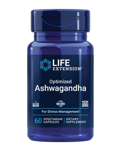 Life Extension Optimized Ashwagandha - Stress management supplement for a healthy stress response, focus, memory, stress relief - vegetarian, gluten-free, non-GMO, 60 capsules