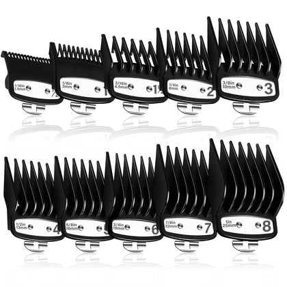 Professional Hair Clipper Guards Guides 10 Pcs Coded Cutting Guides #3170-400- 1/8 to 1 fits for All Wahl Clippers(Black-10 pcs)