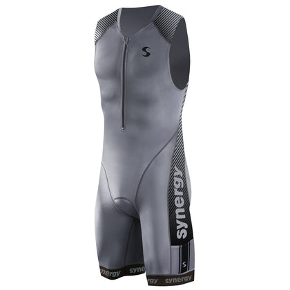 Synergy Triathlon Tri Suit - Men's Elite Sleeveless Trisuit (Slate/Black, Large)