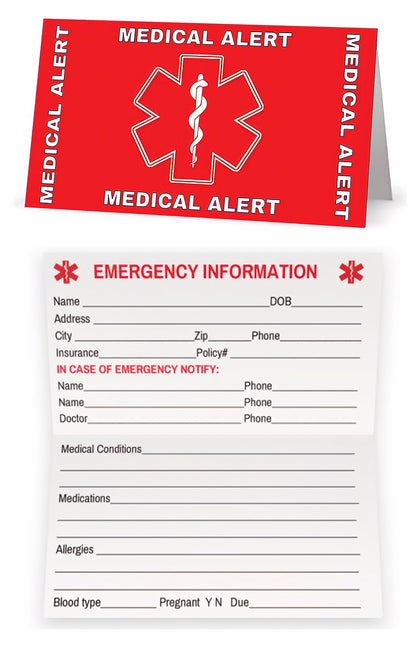 Red Medical Condition and Emergency Contact ID Wallet Card Folding, Medical Alert Card (5 Pack)