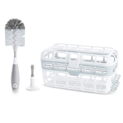 Munchkin® Baby Bottle & Small Parts Cleaning Set, Includes High Capacity Dishwasher Basket & Bristle Bottle Brush, Grey