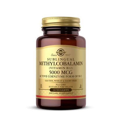 Solgar Methylcobalamin (Vitamin B12) 5000 mcg, 60 Nuggets - Supports Energy Metabolism - Body-Ready, Active Form of B12 - Vitamin B - Non GMO, Vegan, Gluten, Dairy Free, Kosher - 60 Count(Pack of 1)
