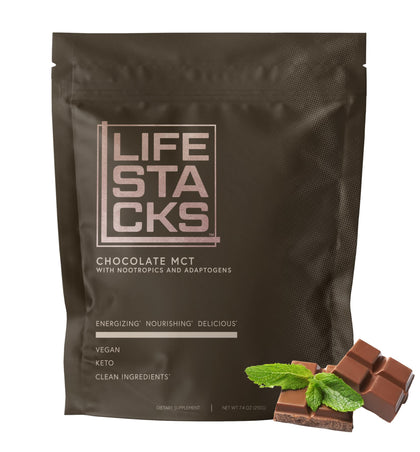 Lifestacks Chocolate MCT Oil Powder to Boost Energy & Focus - Nootropics + Adaptogens for an Elevated Coffee Experience - Keto, Vegan, 0 Sugar - Stacked for Success with Ginseng, Rhodiola, Tyrosine