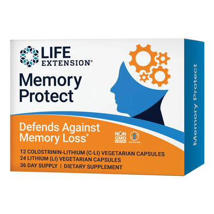 Life Extension Memory Protect - Brain & Memory Health Support Formula Neuro Supplement - Gluten-Free, Non-GMO, Vegetarian - 12 Colostrinin-Lithium (C-Li) Capsules + 24 Lithium (Li) Capsules
