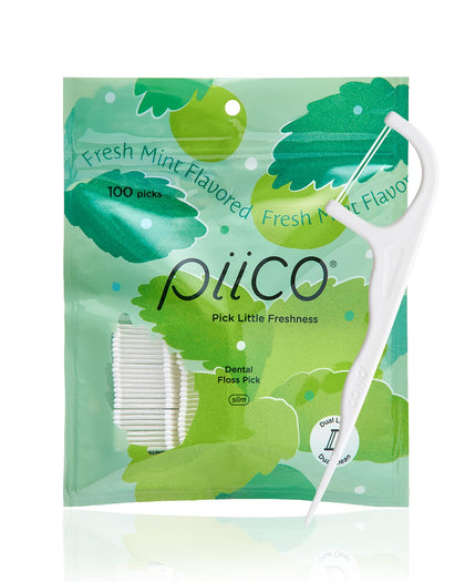 Piico Mint Floss Picks with Xylitol, 100 Counts, Unbreakable and Shred-Resistant Flossers for Adults, Resealable Pack, Long-Lasting Unique Flavored Dental Floss Picks, Doubles as Portable Dental Picks