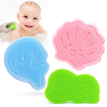 DANCELF Baby Bath Sponge, Natural Cute Shapes Soft Shower Sponges for Bathing, Bathtub Toys for Infants and Toddler, 3pcs : Blue Dolphin, Pink Shell, Green Turtle