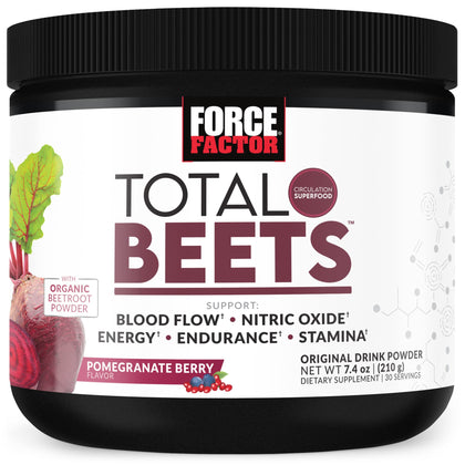 Force Factor Total Beets Drink Mix Superfood Powder with Nitrates to Support Circulation,Blood Flow,Nitric Oxide,Energy,Endurance,and Stamina,Cardiovascular Heart Health Supplement,30 Servings