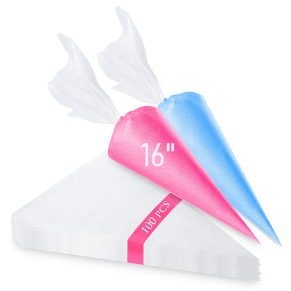 Tamodan Piping Bags 100PCS & 16 Inches Tipless Piping Bags, Extra Thick Pastry Bags Disposable, Non-Slip Icing Piping Bags Disposable Design, Cake Decorating Bags Easy to Squeeze the Icing Cream.