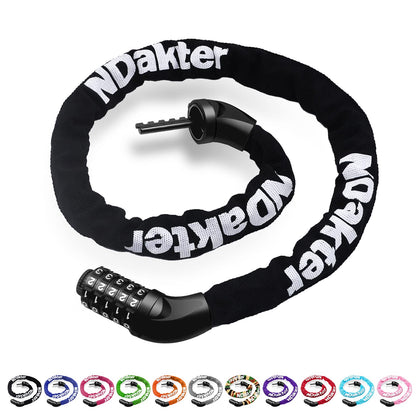NDakter Bike Chain Lock, 5 Digit Combination Heavy Duty Anti Theft Bicycle Chain Lock, Security Resettable Bike Locks for Bike, Bicycle, Scooter, Motorcycle, Door, Gate, Fence