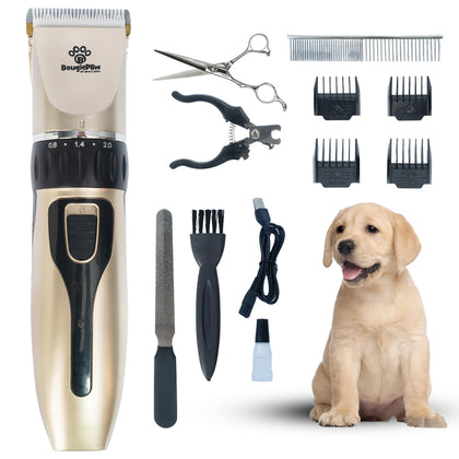 BougiePaw Dog Clippers for Grooming | 12 Pcs Set | Low Noise | Rechargeable | Professional Pet Grooming Kit | Dog Shaver Clippers