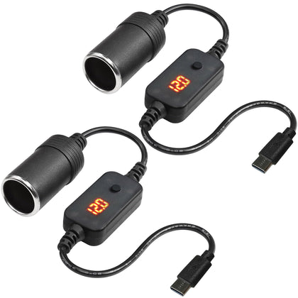 SUTNSCW USB C Male to 12V Adapter, USB to Car Cigarette Lighter Socket Converter Cable (2-Pack)