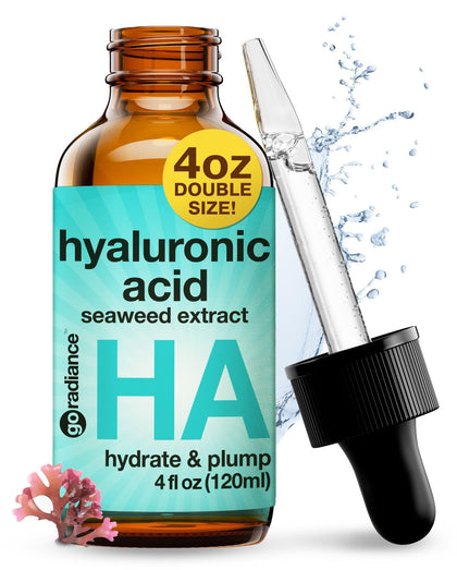 Double Size (4OZ) Hyaluronic Acid Serum for Face 3.5%, Hyaluronic Acid Moisturizer, Hydrating Serum for Face, Moisturizing Hyaluronic Acid Serum with Seaweed and Chamomile, Glow Face Serum for Women
