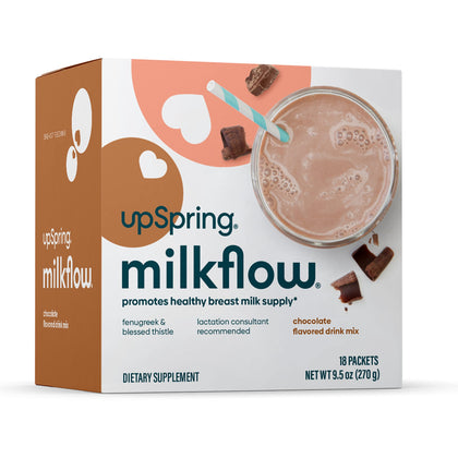 Upspring Milkflow Lactation Supplement Drink Mix - Milk Lactation Supplement to Support Breast Milk Production with Fenugreek and Blessed Thistle, Chocolate Flavor, 18 Servings (FG0070-03)