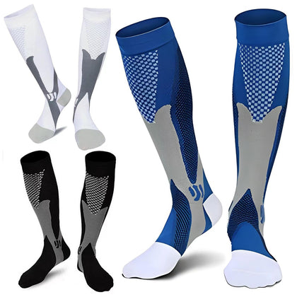 ZFiSt 3 Pair Medical Sport Compression Socks Men,Running Nurse Socks for Edema Diabetic Varicose Veins(Black+Blue+White,XXL)