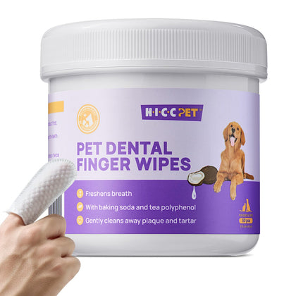 HICC PET Teeth Cleaning Wipes for Dogs & Cats, Remove Bad Breath by Removing Plaque and Tartar Buildup No-Rinse Dog Finger Toothbrush, Disposable Gentle Cleaning & Gum Care Pet Wipes, 50 Counts