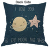 Moslion Star Decorative Pillow Case Cute Cartoon Stars Planets with Quote I Love You to The Moon and Back Throw Pillow Cover Square Accent Cotton Linen Home 18x18 Inch Blue