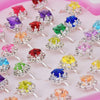 SUNMALL 36 pcs Little Girl Adjustable Rhinestone Gem Rings in Box, Children Kids Jewelry Rings Set with Heart Shape Display Case, Girl Pretend Play and Dress up Rings for Kids
