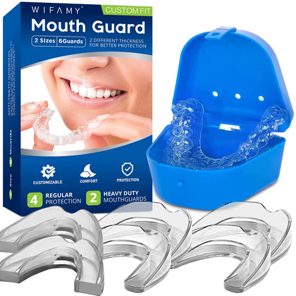 Wifamy Mouth Guard for Clenching Teeth at Night, Sport Athletic, Whitening Tray, Including 4 Regular and 2 Heavy Duty Guard