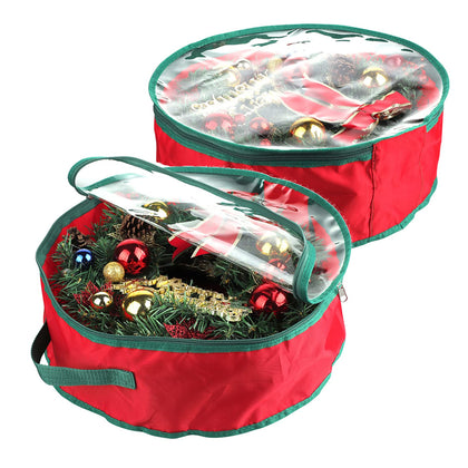 IMFILM Christmas Wreath Storage Bag, 2Pack 20inch Xmas Large Wreath Container Holiday Garland Container with Clear Window - Reinforced Wide Handle and Double Sleek Zipper Red 20x6