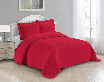 Fancy Linen 3pc Embossed Coverlet Bedspread Set Oversized Bed Cover Solid Modern Squared Pattern New # Jenni (King/California King, Red)