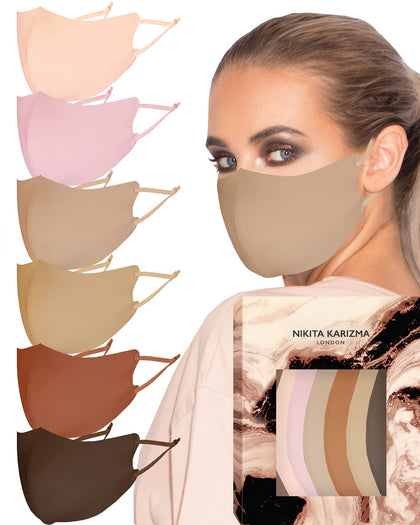 KARIZMA Face Wardrobe Cloth Face Mask. 6 Soft Masks Washable Fabric with Adjustable Ear Loops. Earth Shades Pack. Face Mask Reusable and Stretchy. Fabric Face Masks 6 Pieces