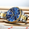 Blue Watches for Men Large Face Analog Quartz Cheap Watch Men Big Wrist Water Resistant Moon Phase Men Stainless Steel Gents Watches Multifunction Luminous Nice Men Wrist Watches for Groomsmen Reloj