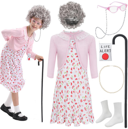 ZeroShop 100th Day of School Kids Old Lady Costume Girls Granny Dress 100 Year Grandma-4