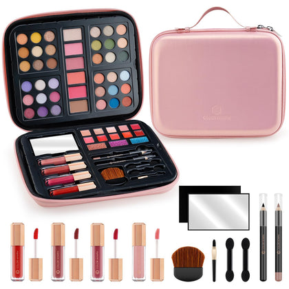 Color Nymph Beginner Makeup Kits For Teens with Reusable Handbag Included 36 Colors Eyeshadow Blushes Bronzer Highlighter 4 Colors Lipgloss 10 Colors Lip Oil Brushes Mirror(Pink)